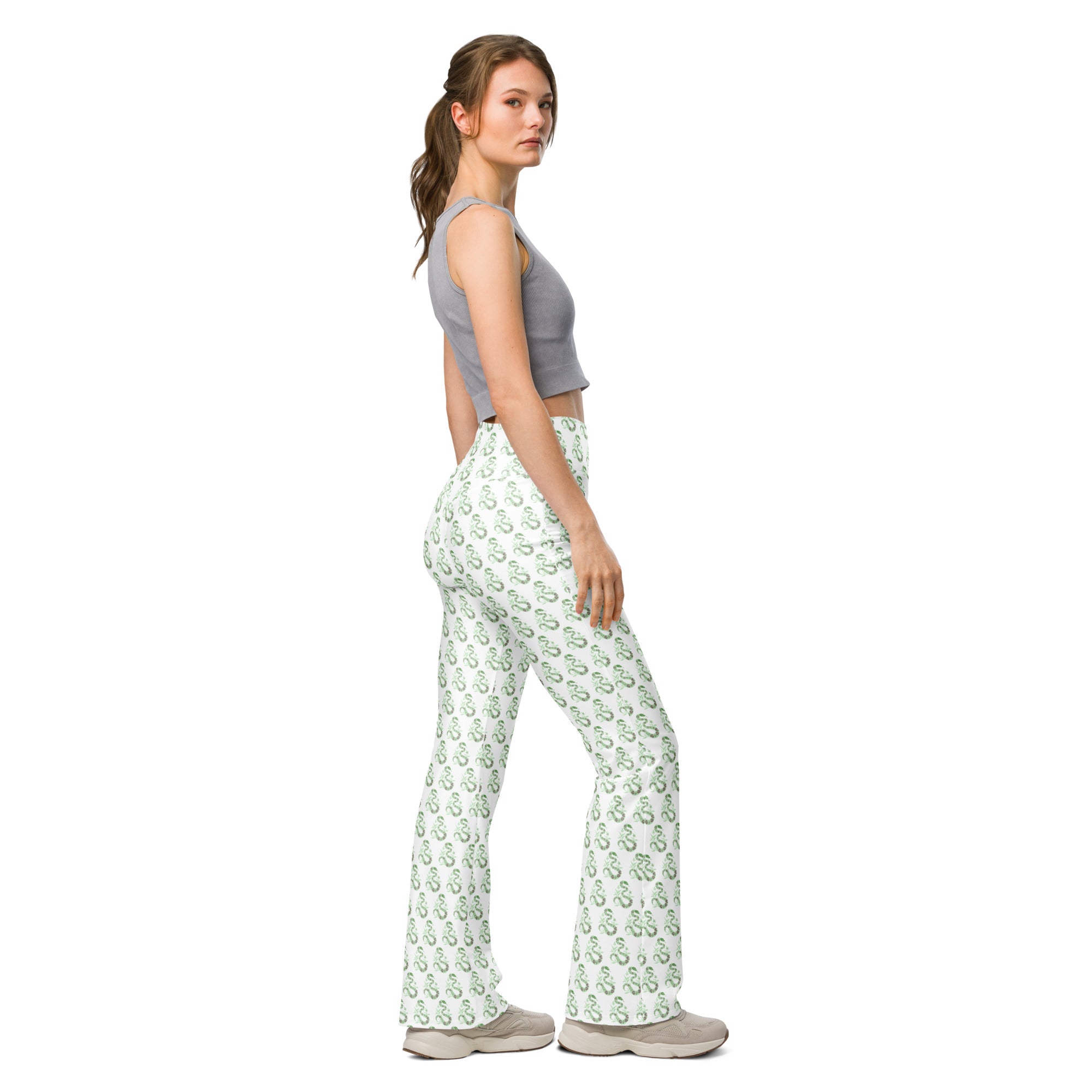 Snake Light Green | Eco-Friendly | Flare Leggings | TeeandTurtle | Sustainable