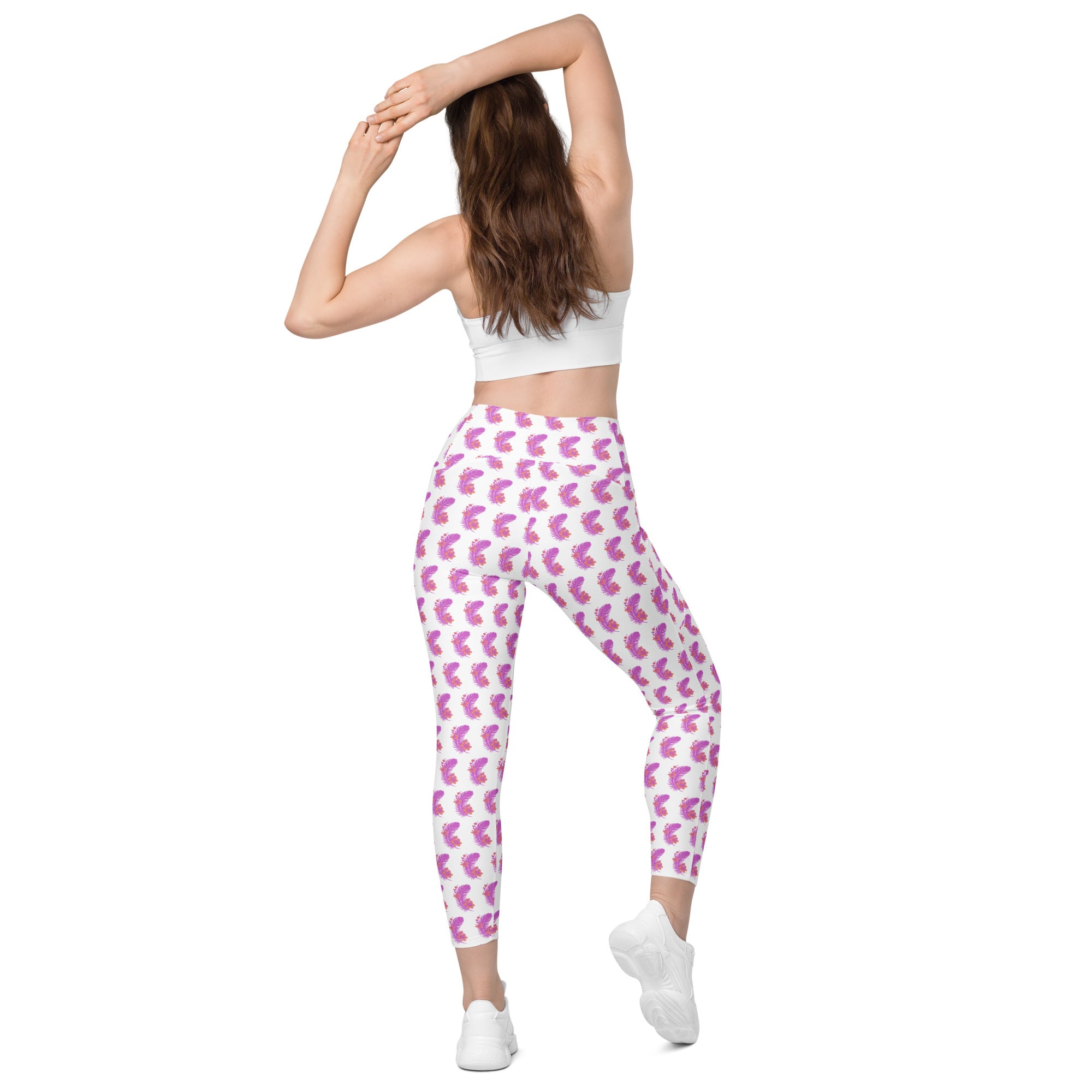 Pink Feather | Eco-Friendly | Crossover Leggings | TeeandTurtle | Sustainable