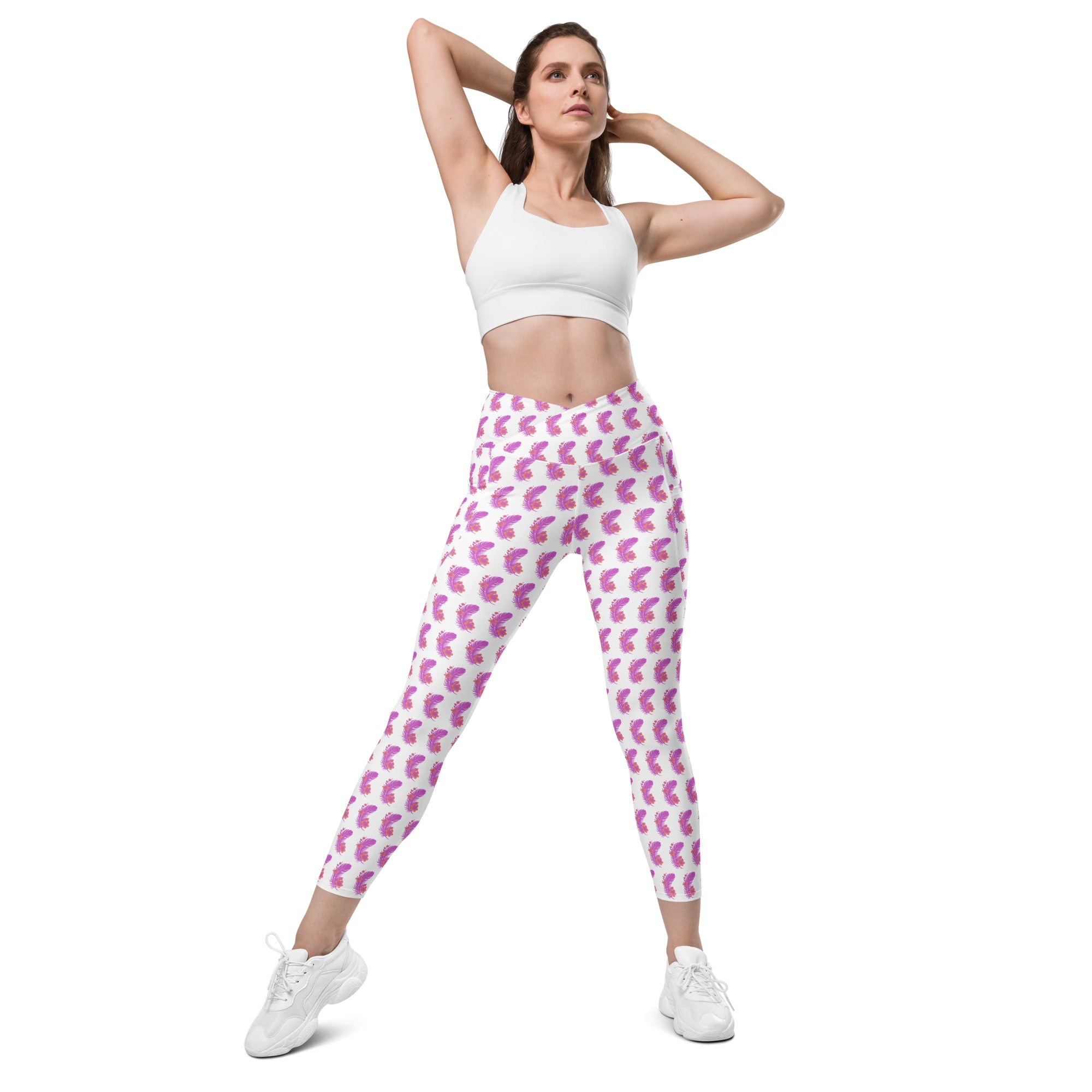 Pink Feather | Eco-Friendly | Crossover Leggings | TeeandTurtle | Sustainable