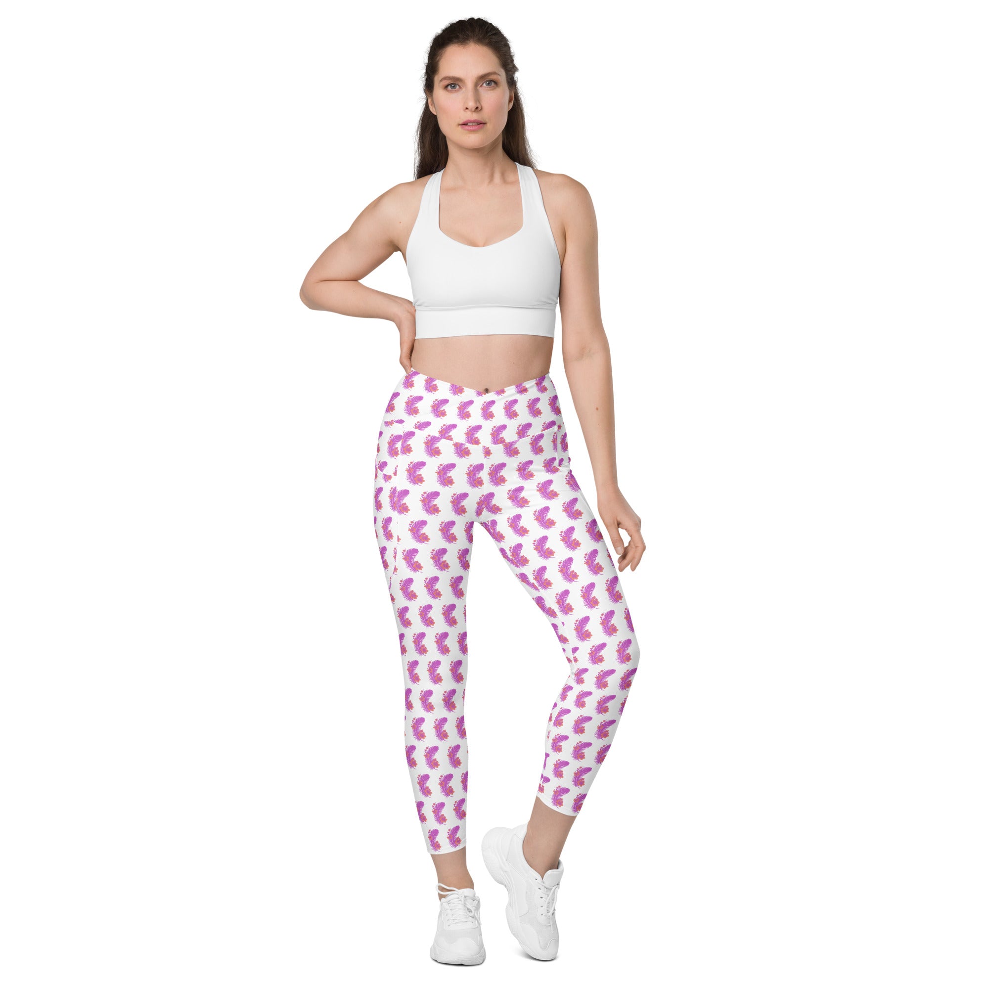 Pink Feather | Eco-Friendly | Crossover Leggings | TeeandTurtle | Sustainable