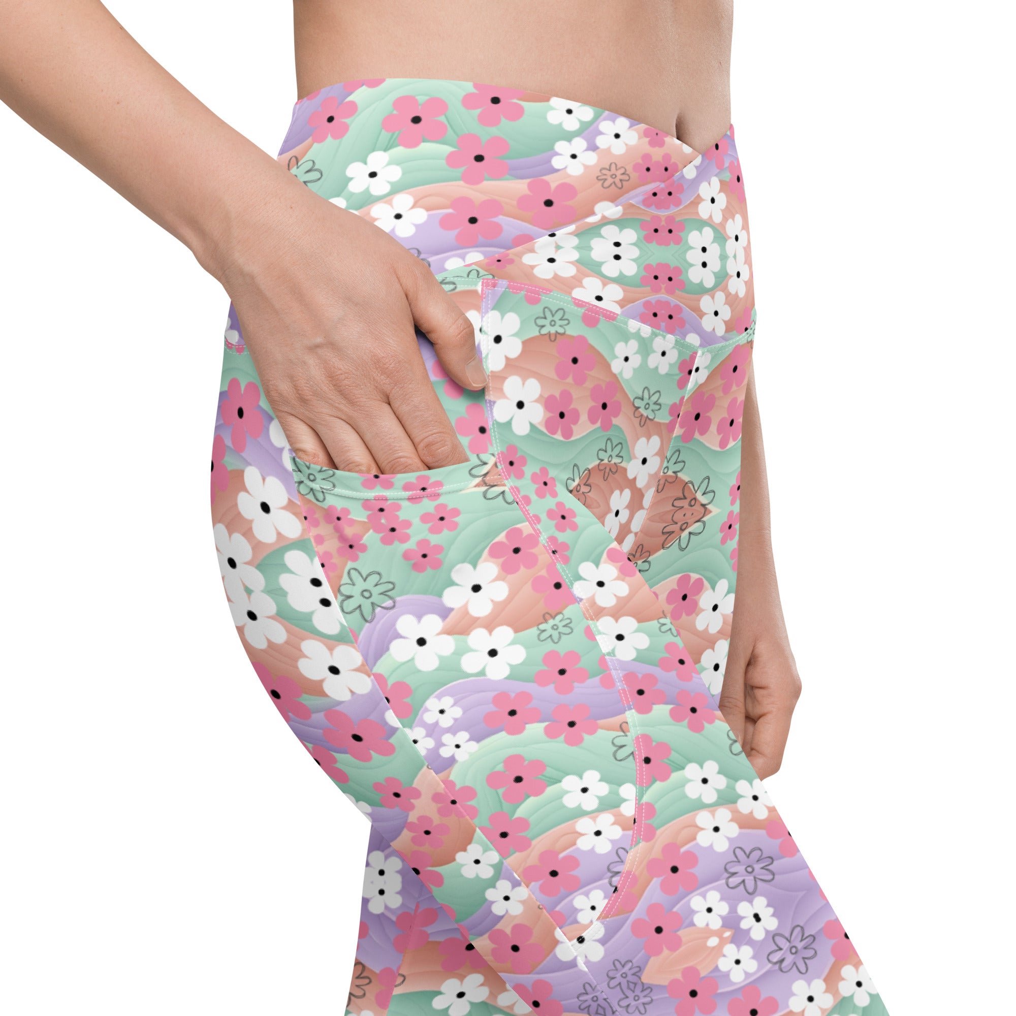 Waves Of Flowers | Eco-Friendly | Crossover Leggings | TeeandTurtle | Sustainable