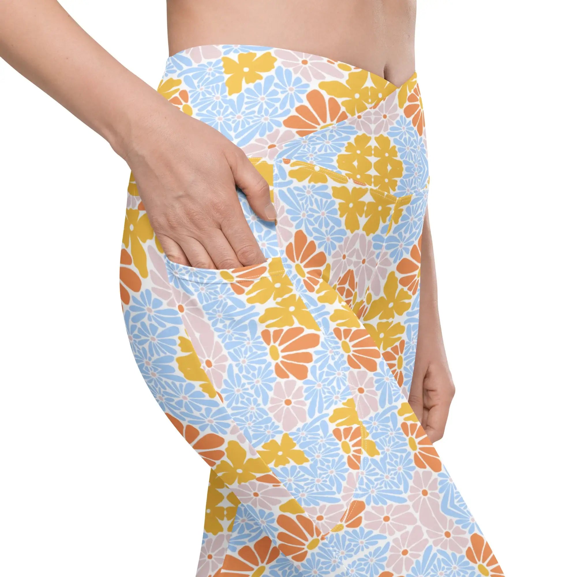 Florosent Bright Flowers | Eco-Friendly | Crossover Leggings | TeeandTurtle | Sustainable