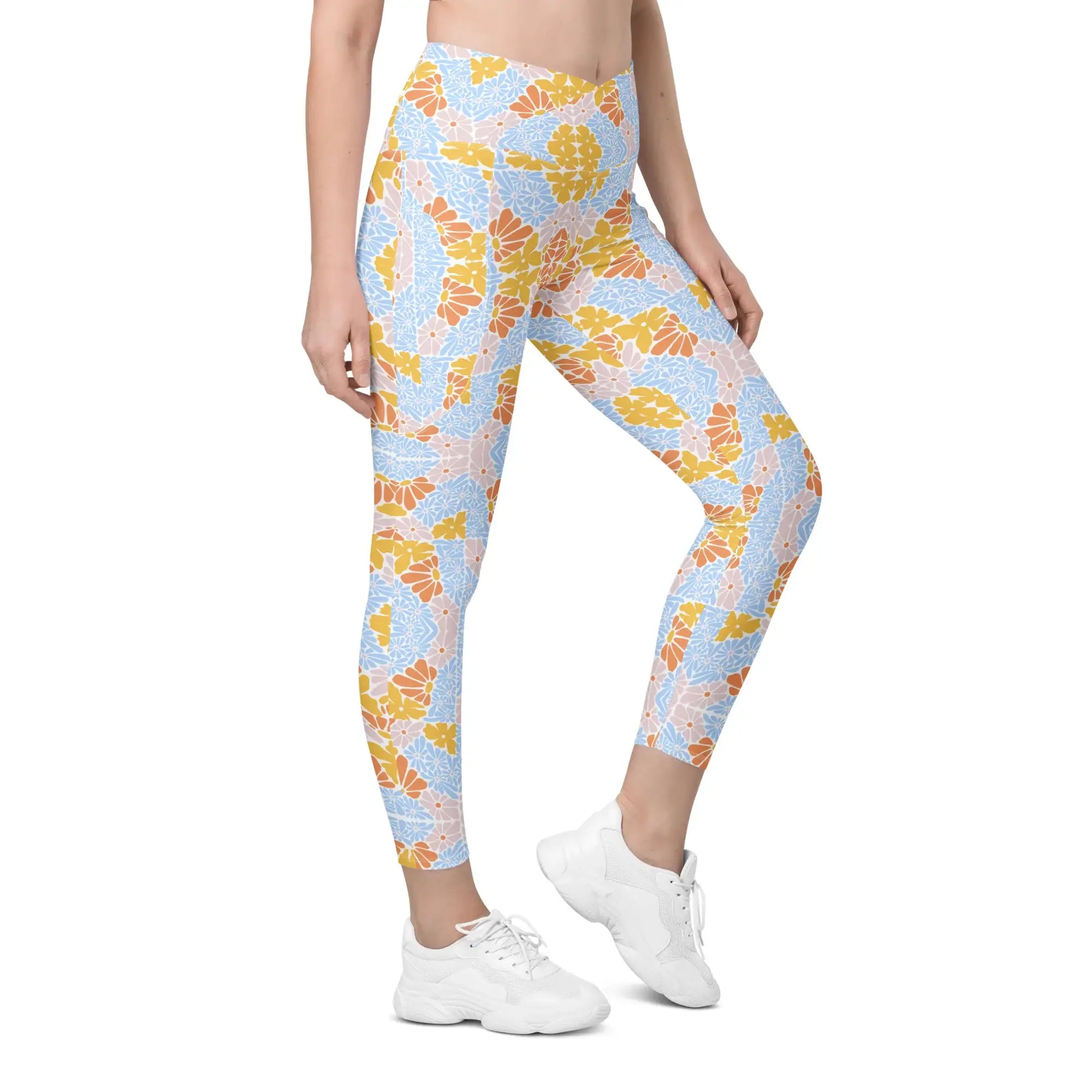 Florosent Bright Flowers | Eco-Friendly | Crossover Leggings | TeeandTurtle | Sustainable