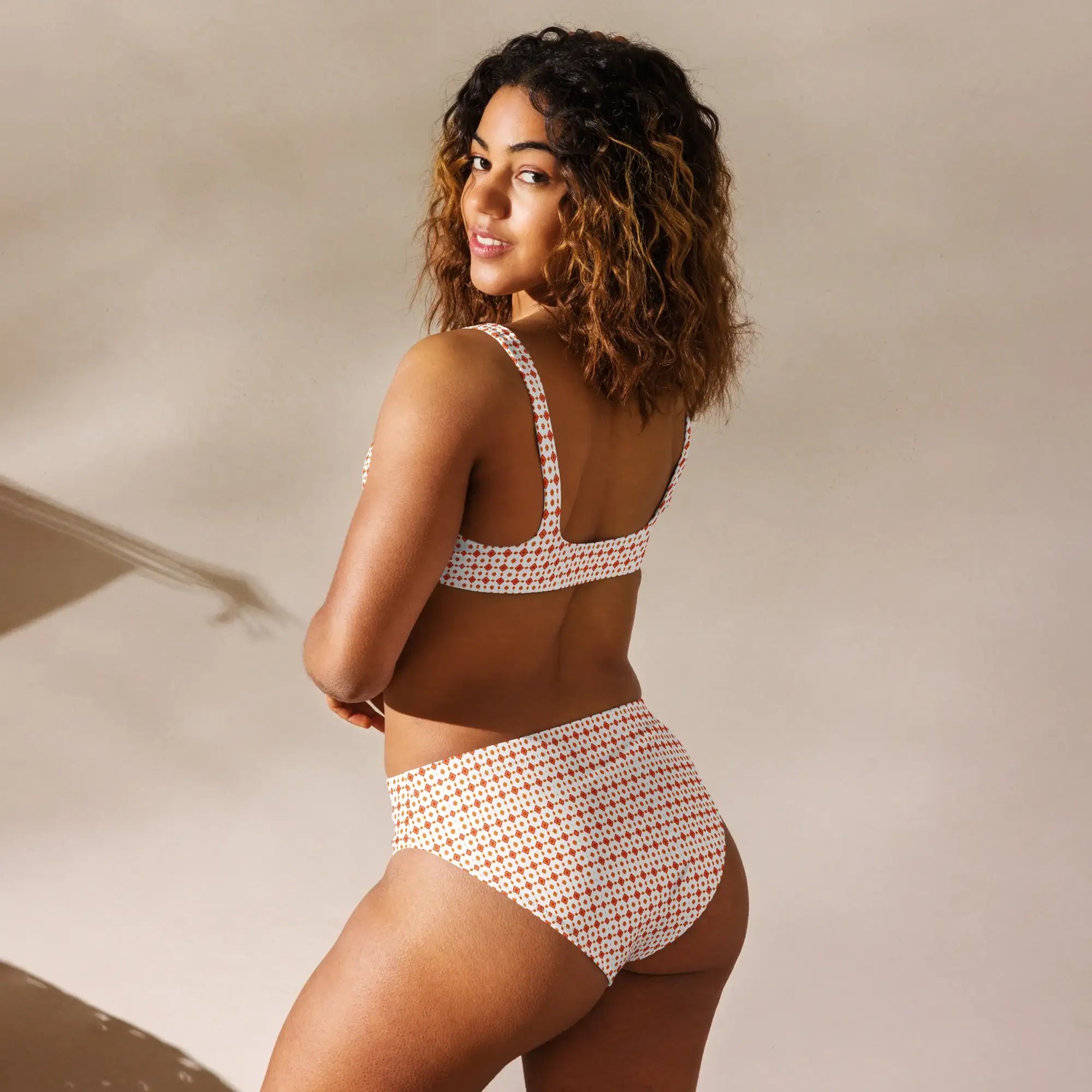 Orange Batik | Eco-Friendly | High-waisted Bikini | TeeandTurtle | Sustainable