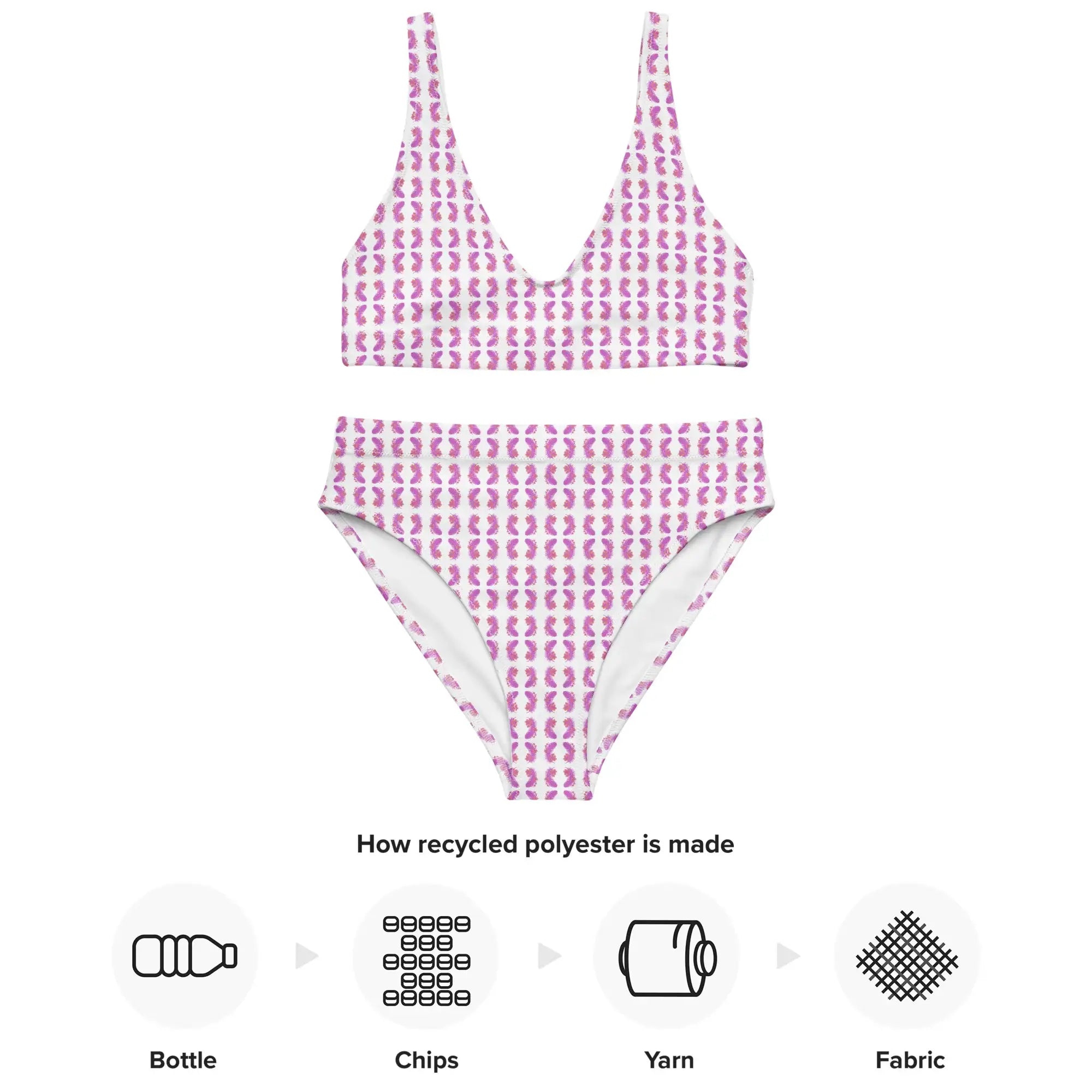 Pink Feather | Eco-Friendly | High-waisted Bikini | TeeandTurtle | Sustainable