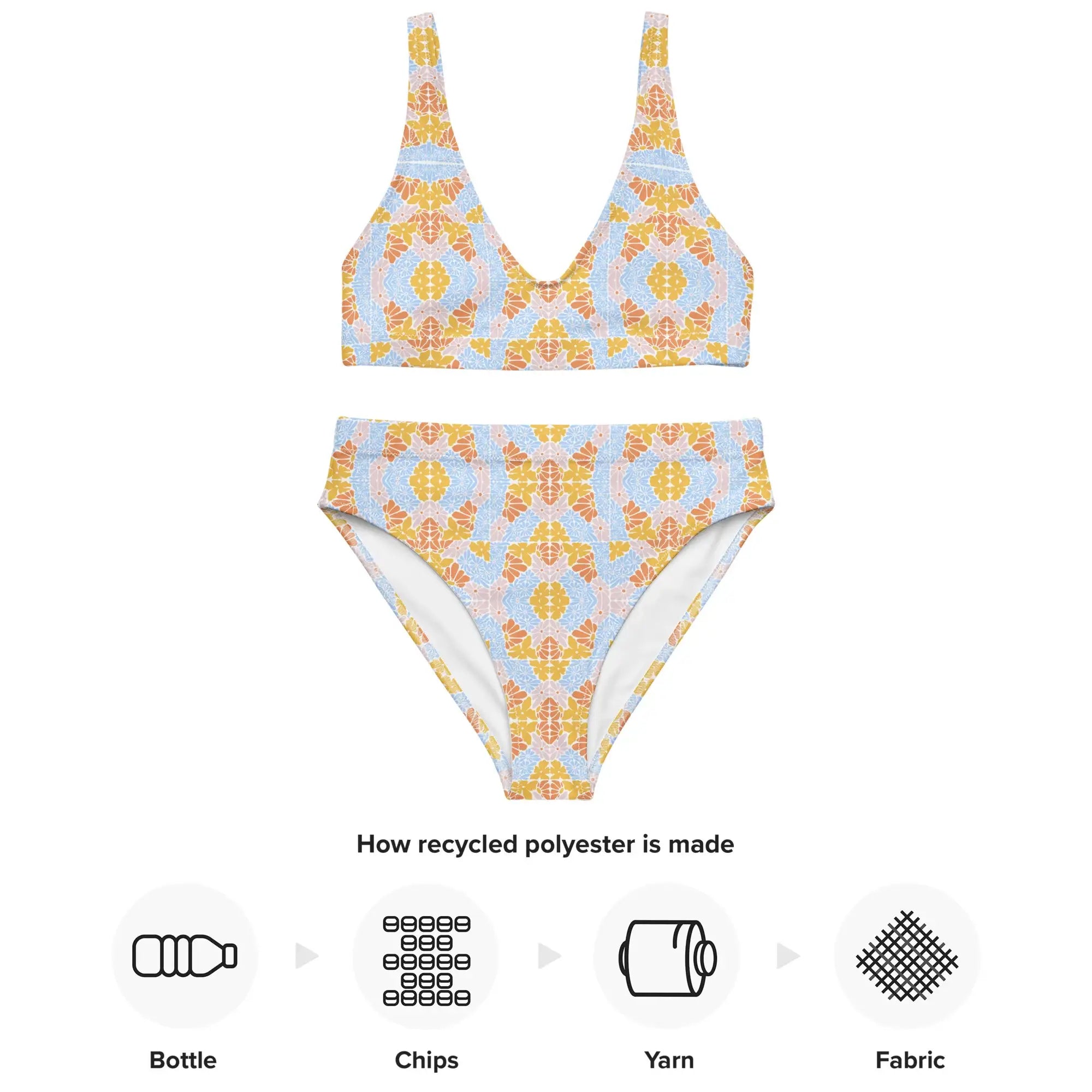 Florosent Bright Flowers | Eco-Friendly | High-waisted Bikini | TeeandTurtle | Sustainable