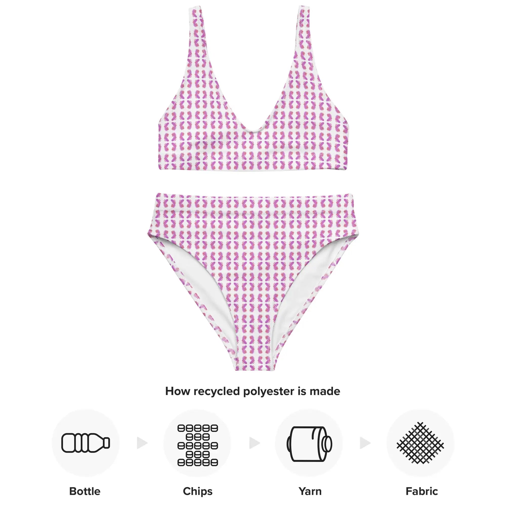 Pink Feather | Eco-Friendly | High-waisted Bikini | TeeandTurtle | Sustainable