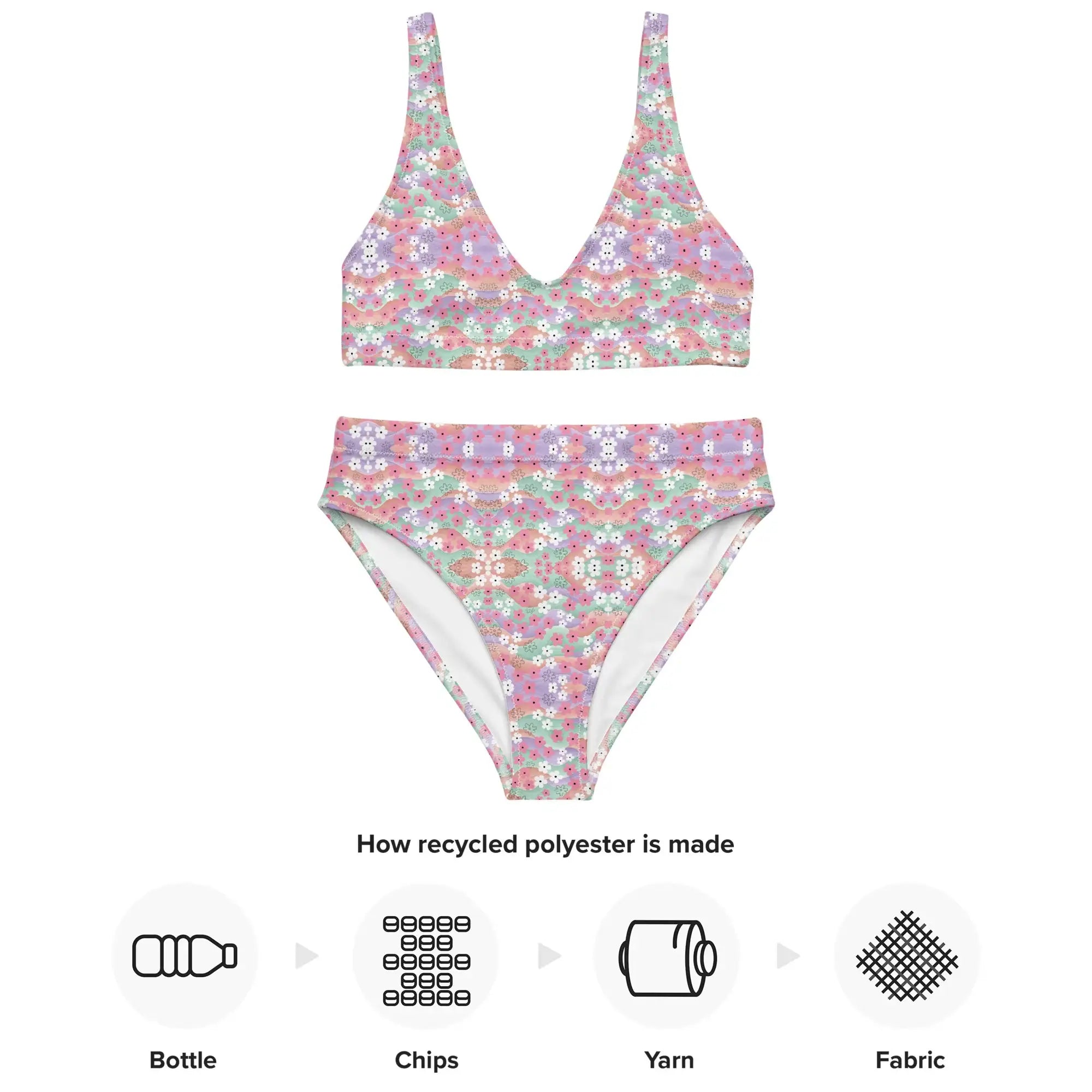 Waves of Flowers | Eco-Friendly | High-waisted Bikini | TeeandTurtle | Sustainable