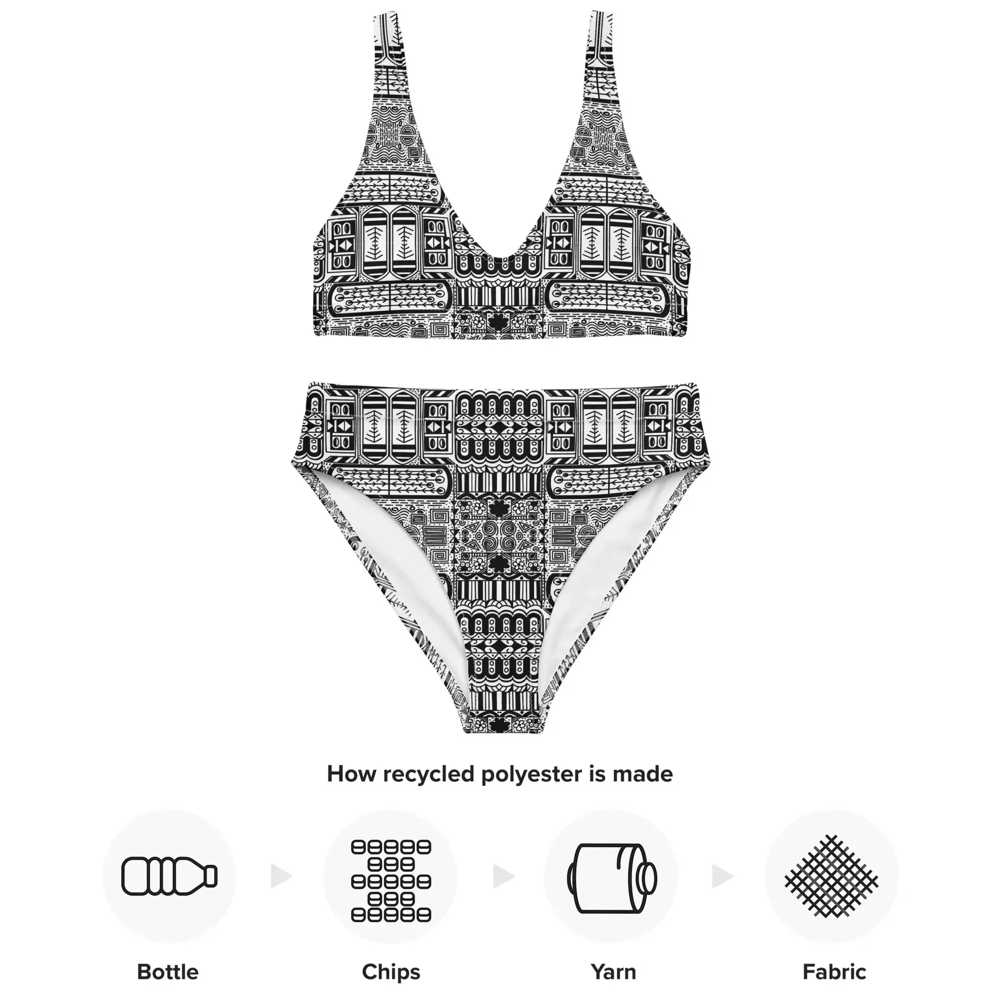 Black Aztek | Eco-Friendly | High-waisted Bikini | TeeandTurtle | Sustainable