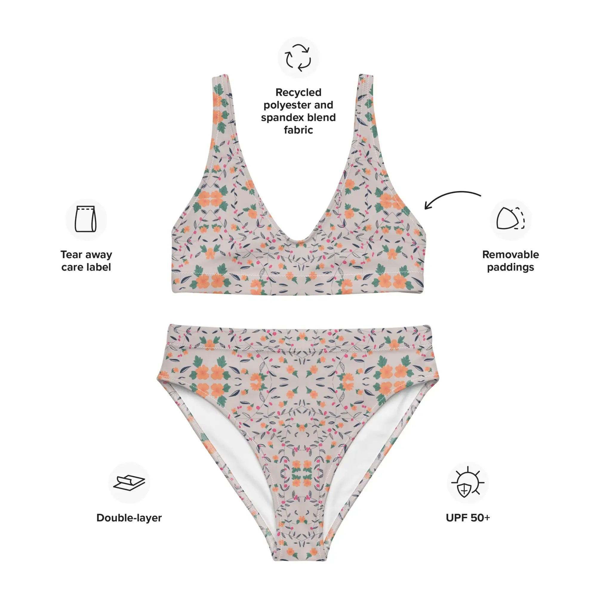 Floral Vines | Eco-Friendly | High-waisted Bikini | TeeandTurtle | Sustainable
