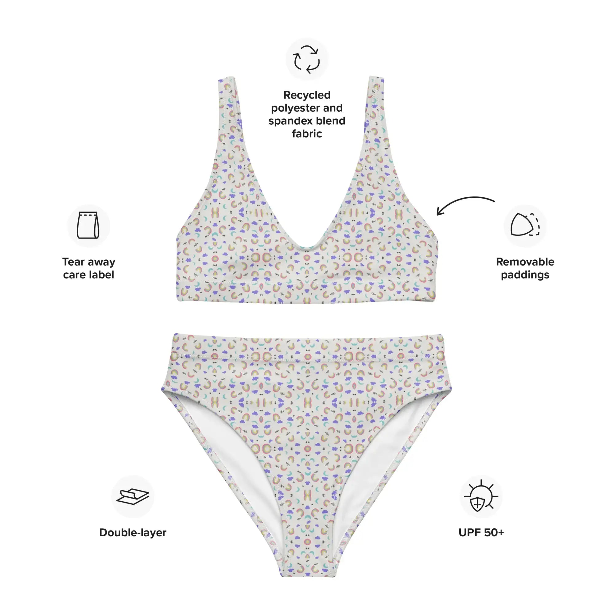 Rainbow Cloud | Eco-Friendly | High-waisted Bikini | TeeandTurtle | Sustainable
