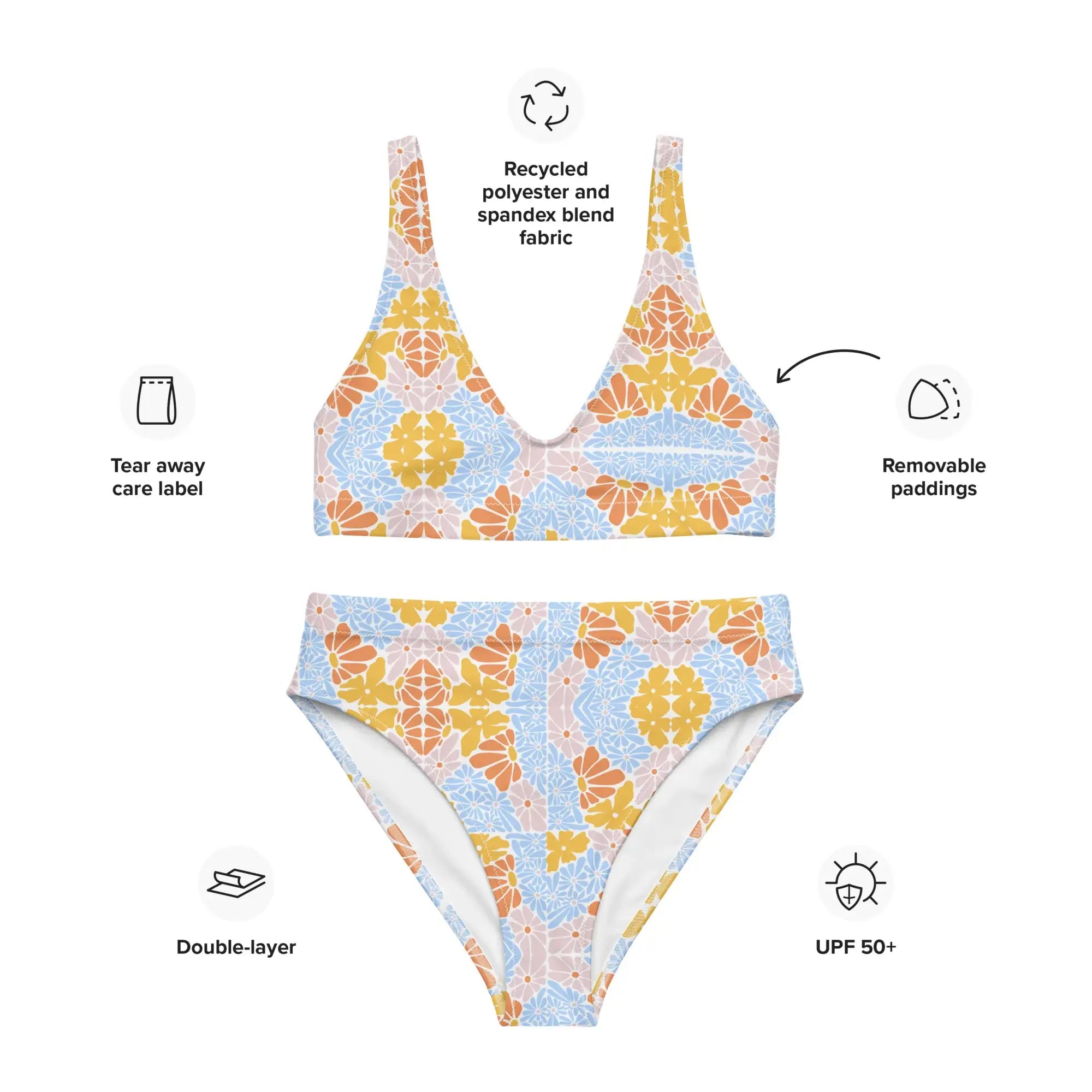 Bright Floral | Eco-Friendly | High-waisted Bikini | TeeandTurtle | Sustainable