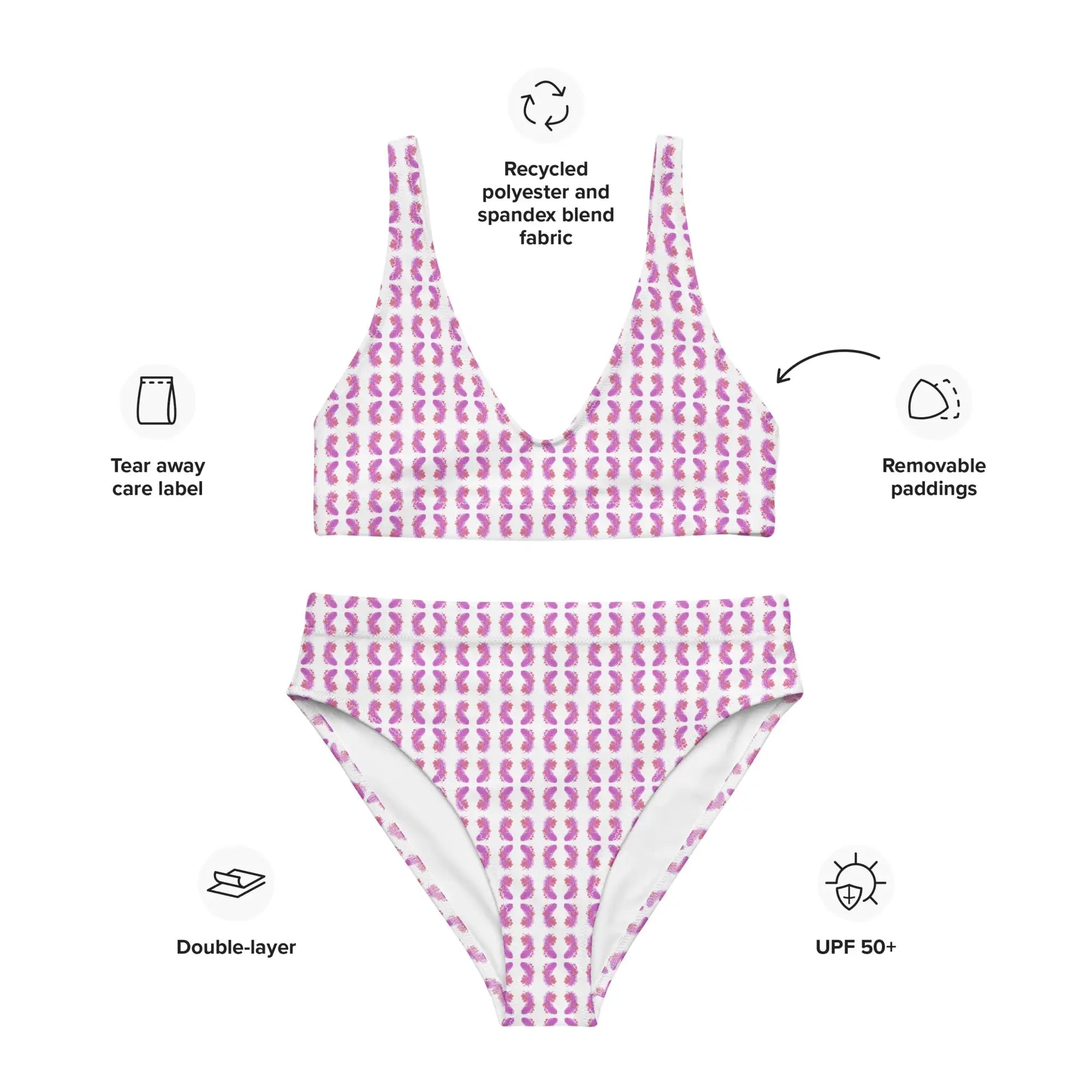Pink Feather | Eco-Friendly | High-waisted Bikini | TeeandTurtle | Sustainable