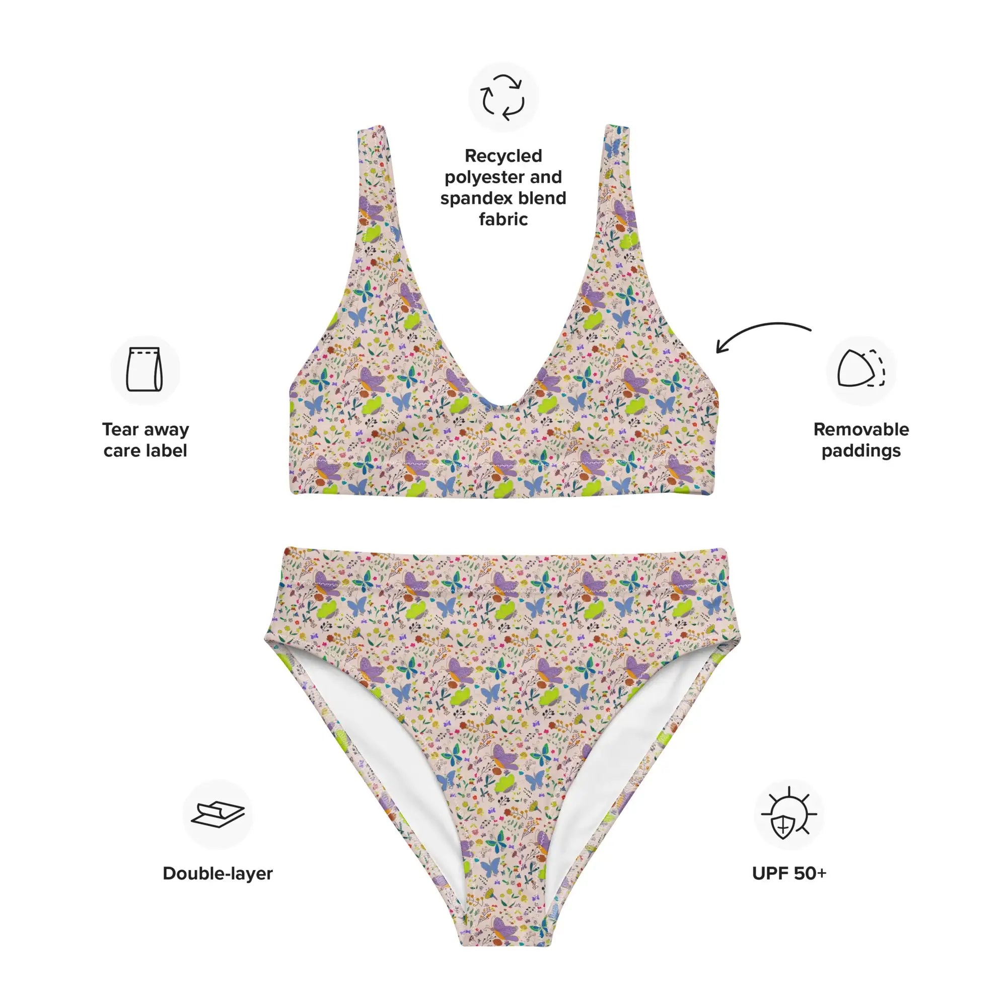 Butterflies | Eco-Friendly | High-waisted Bikini | TeeandTurtle | Sustainable