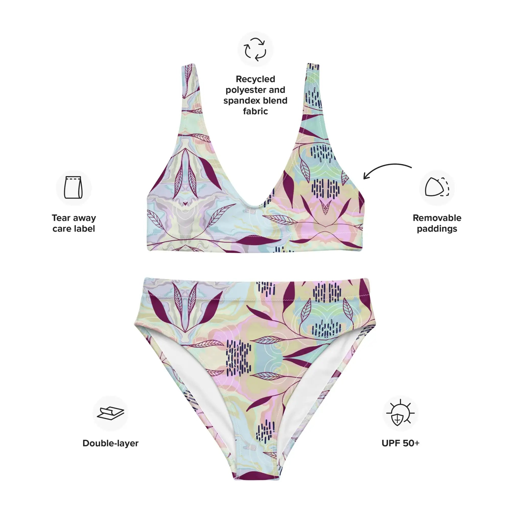 Marble Leaves | Eco-Friendly | High-waisted Bikini | TeeandTurtle | Sustainable