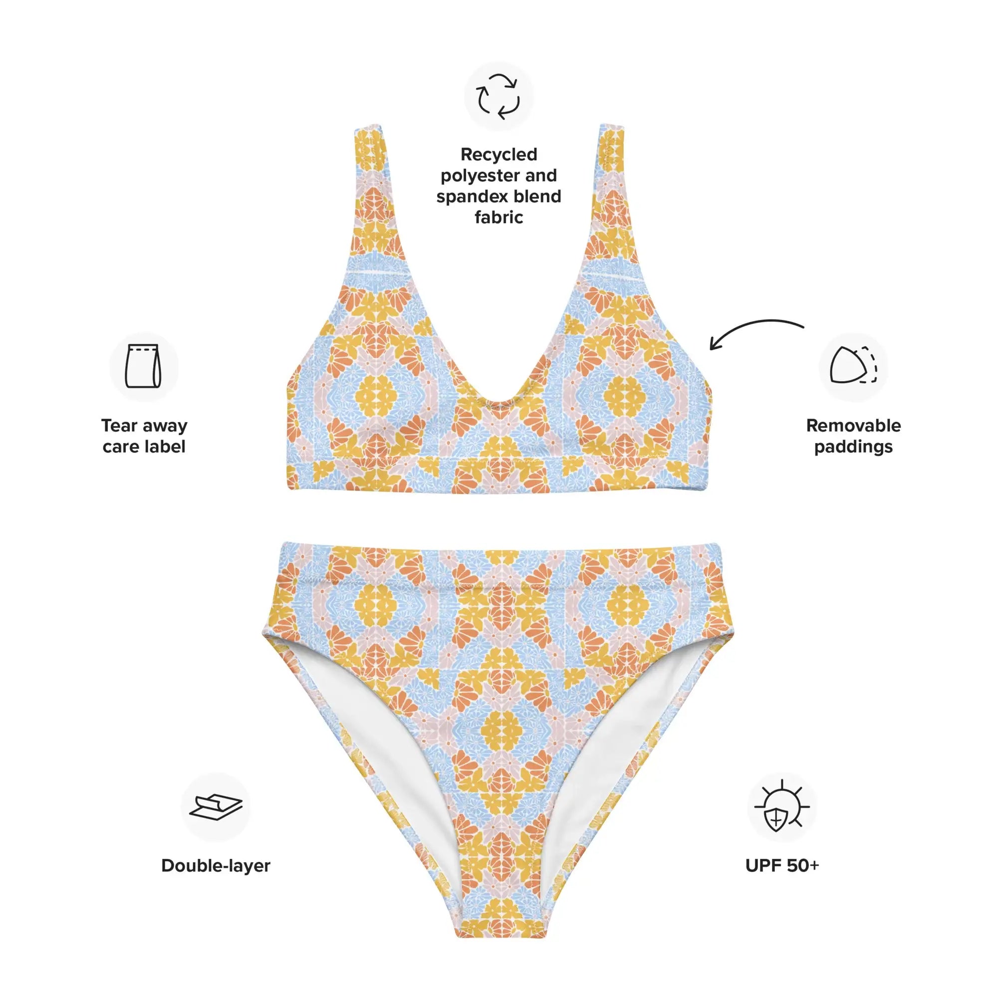 Florosent Bright Flowers | Eco-Friendly | High-waisted Bikini | TeeandTurtle | Sustainable