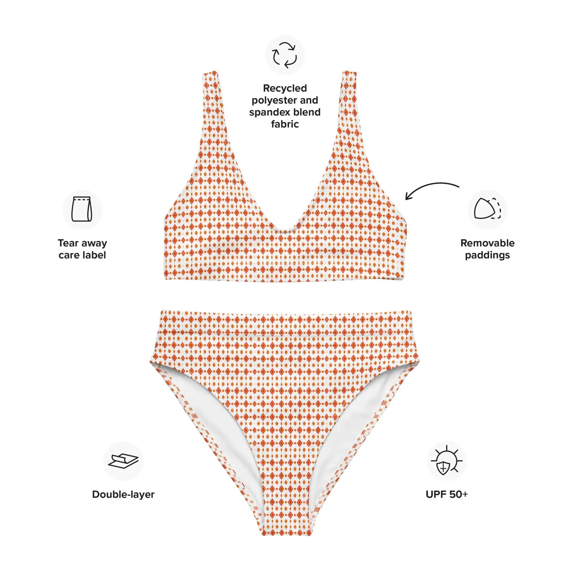 Orange Batik | Eco-Friendly | High-waisted Bikini | TeeandTurtle | Sustainable