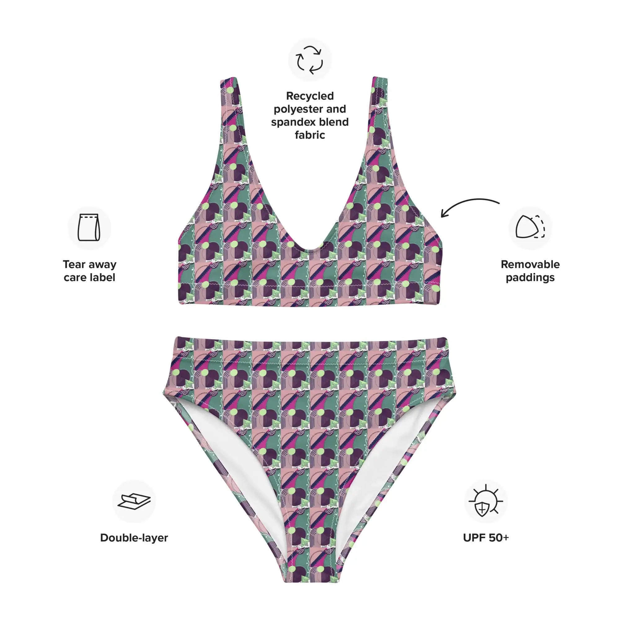 Geometrical | Eco-Friendly | High-waisted Bikini | TeeandTurtle | Sustainable