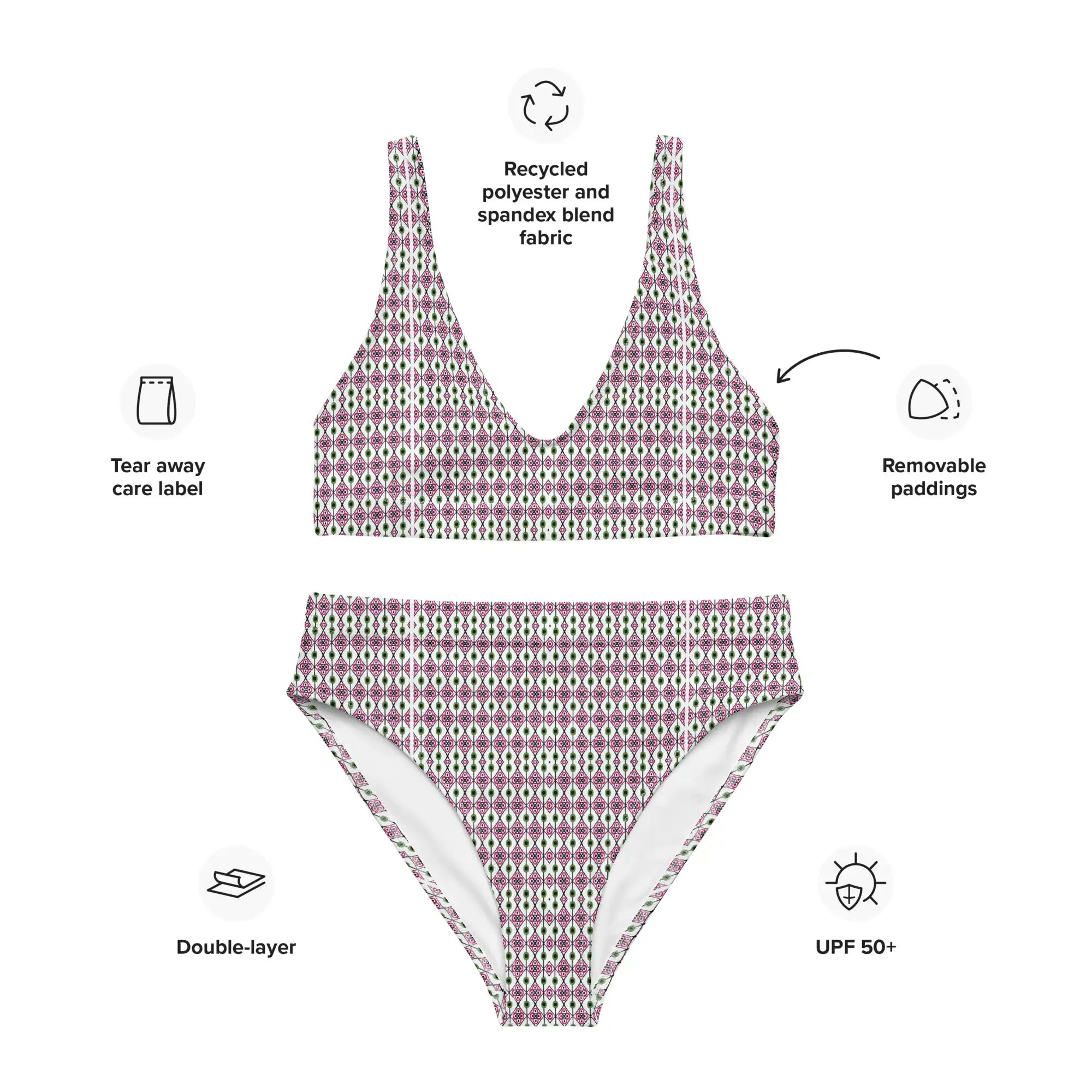 Green Diamonds | Eco-Friendly | High-waisted Bikini | TeeandTurtle | Sustainable