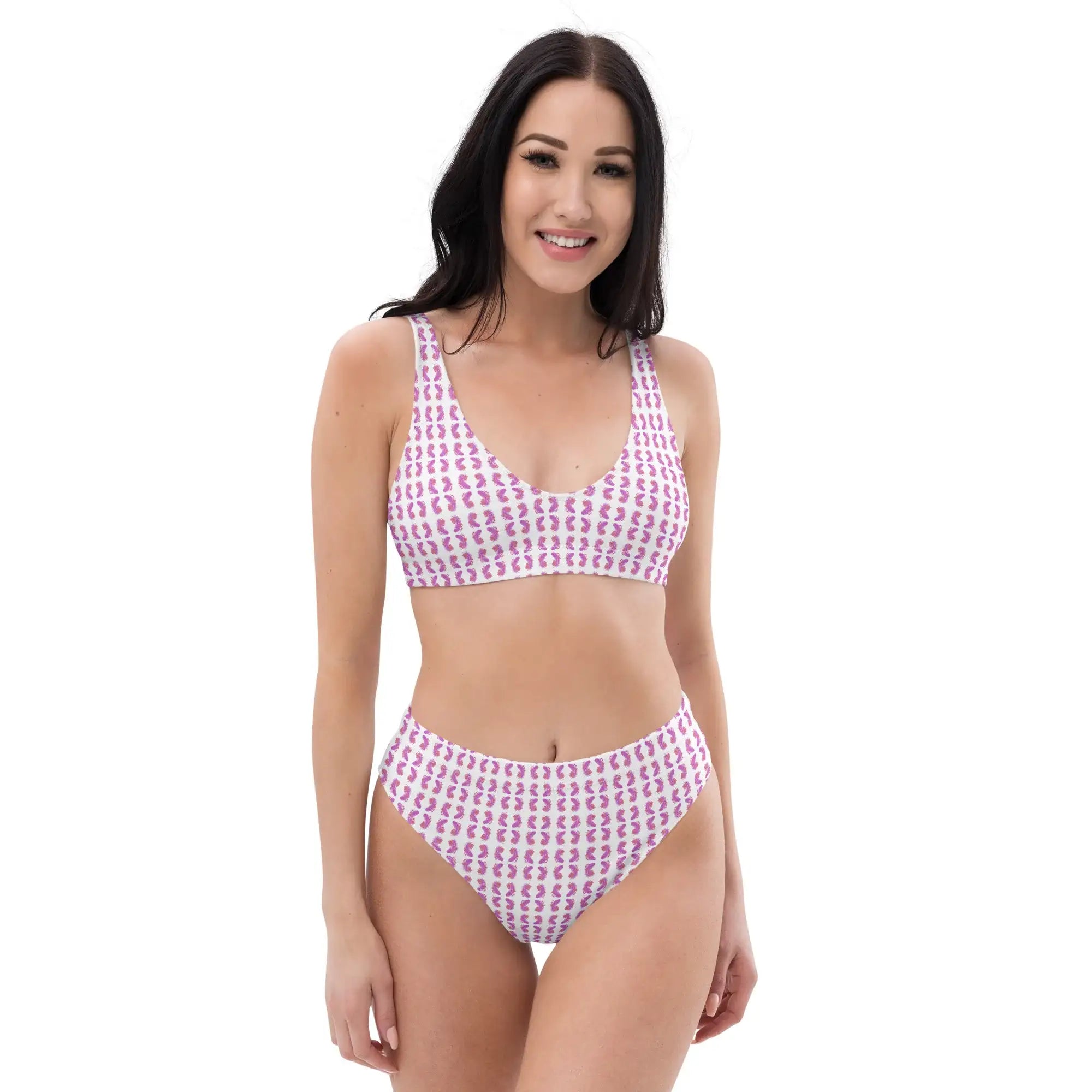 Pink Feather | Eco-Friendly | High-waisted Bikini | TeeandTurtle | Sustainable