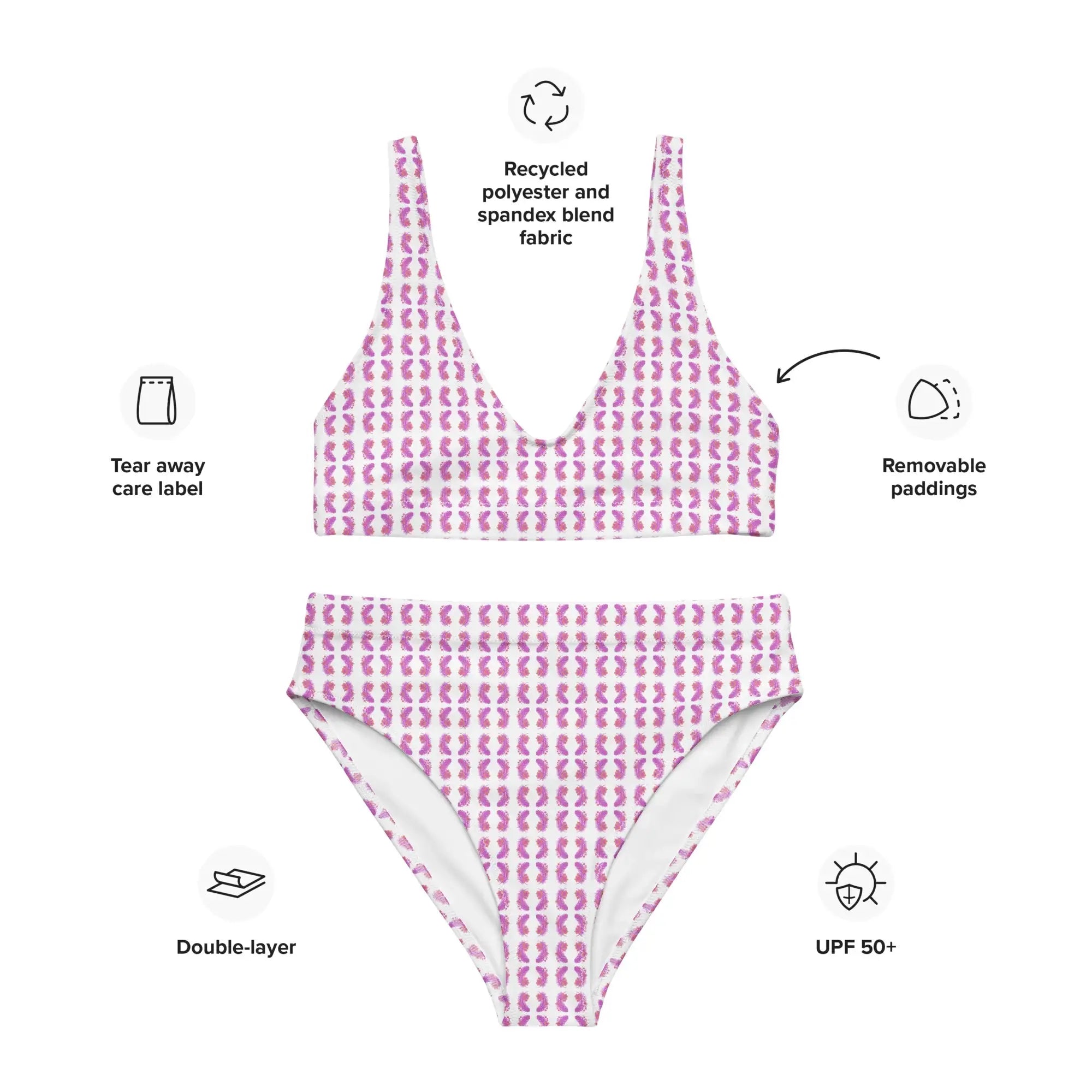 Pink Feather | Eco-Friendly | High-waisted Bikini | TeeandTurtle | Sustainable