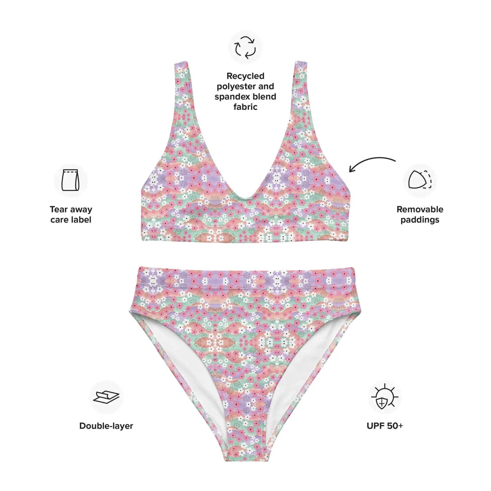 Waves of Flowers | Eco-Friendly | High-waisted Bikini | TeeandTurtle | Sustainable
