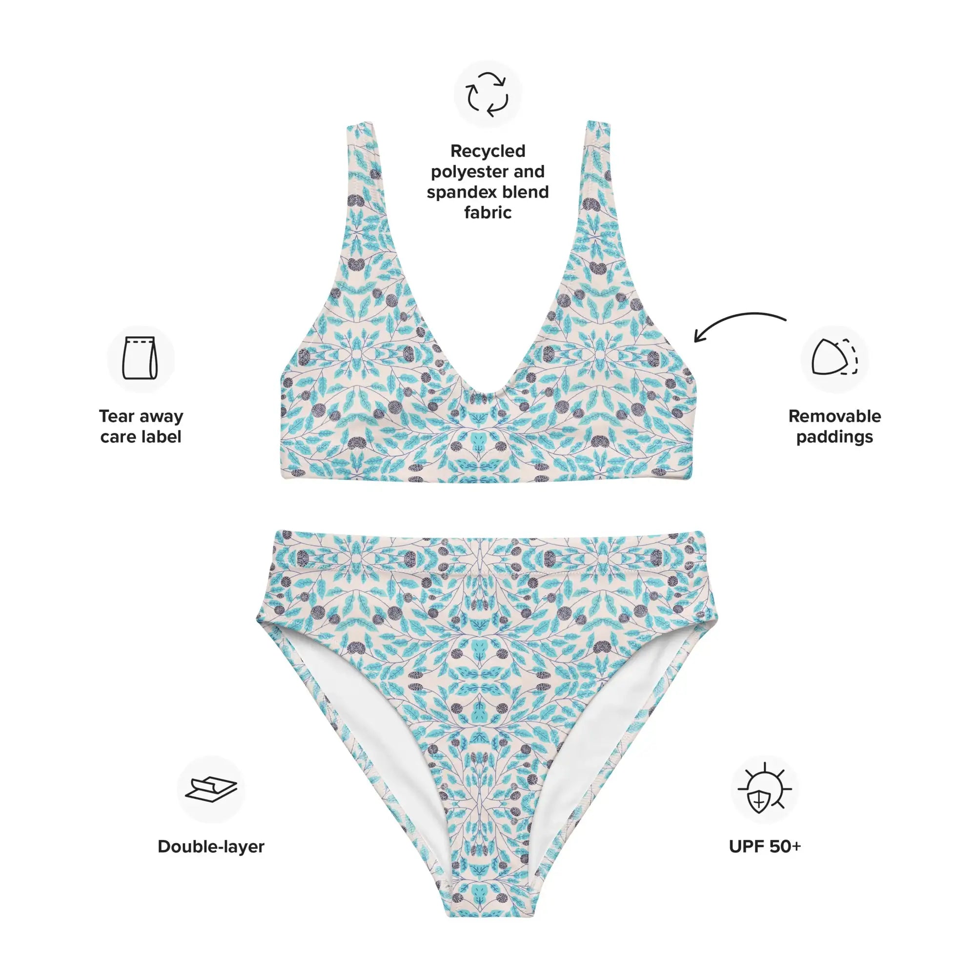 Winter Leaves | Eco-Friendly | High-waisted Bikini | TeeandTurtle | Sustainable