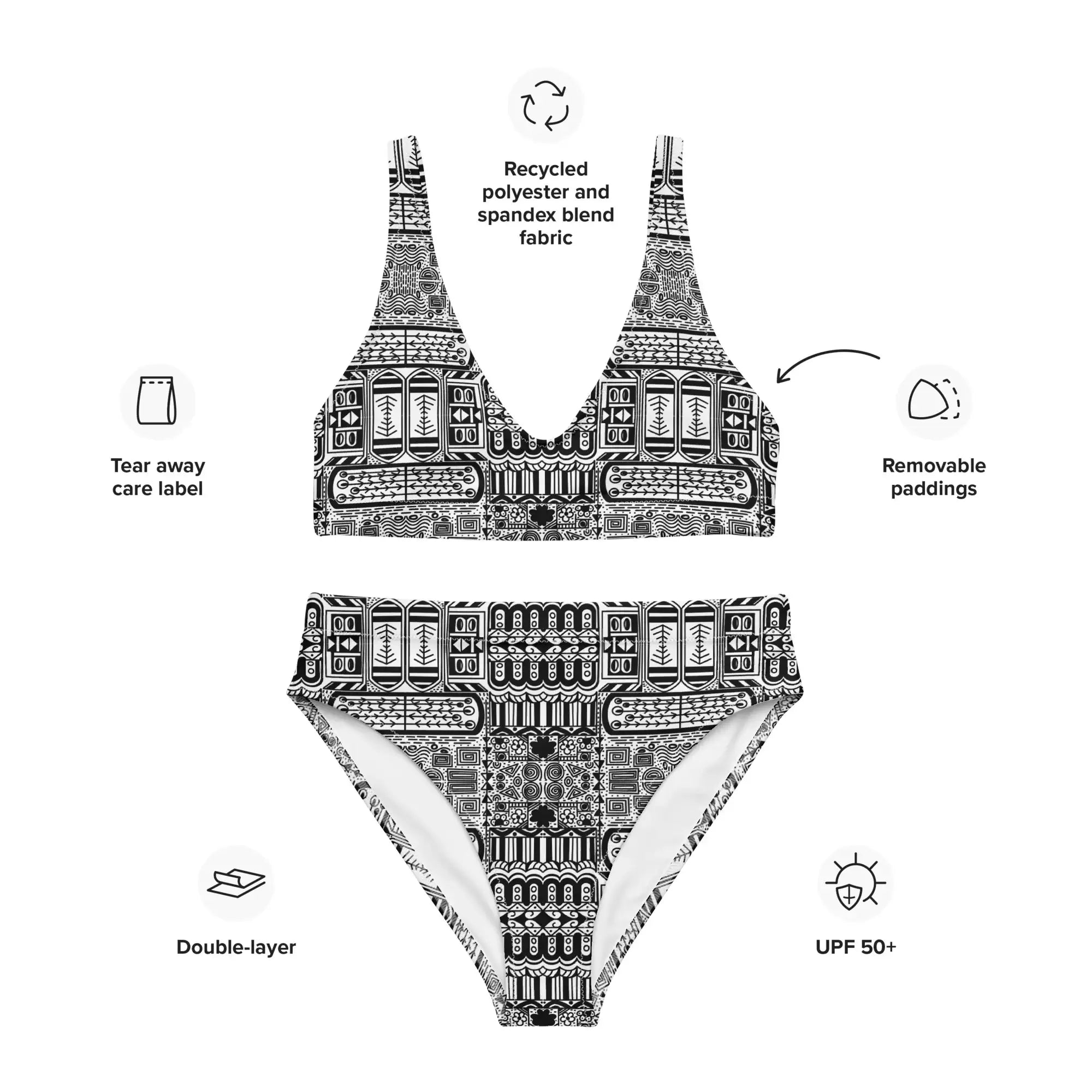 Black Aztek | Eco-Friendly | High-waisted Bikini | TeeandTurtle | Sustainable
