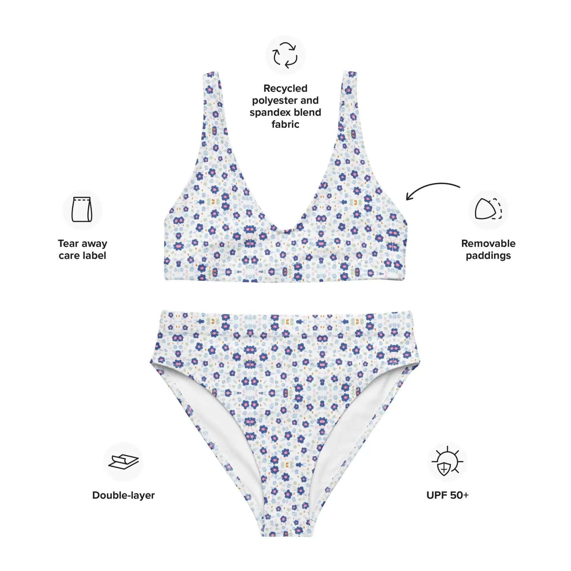 Blue Drops | Eco-Friendly | High-waisted Bikini | TeeandTurtle | Sustainable
