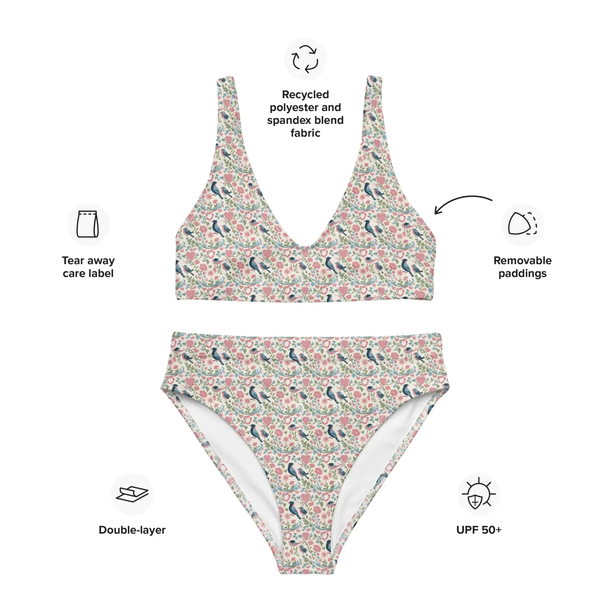 Birds Garden | Eco-Friendly | High-waisted Bikini | TeeandTurtle | Sustainable