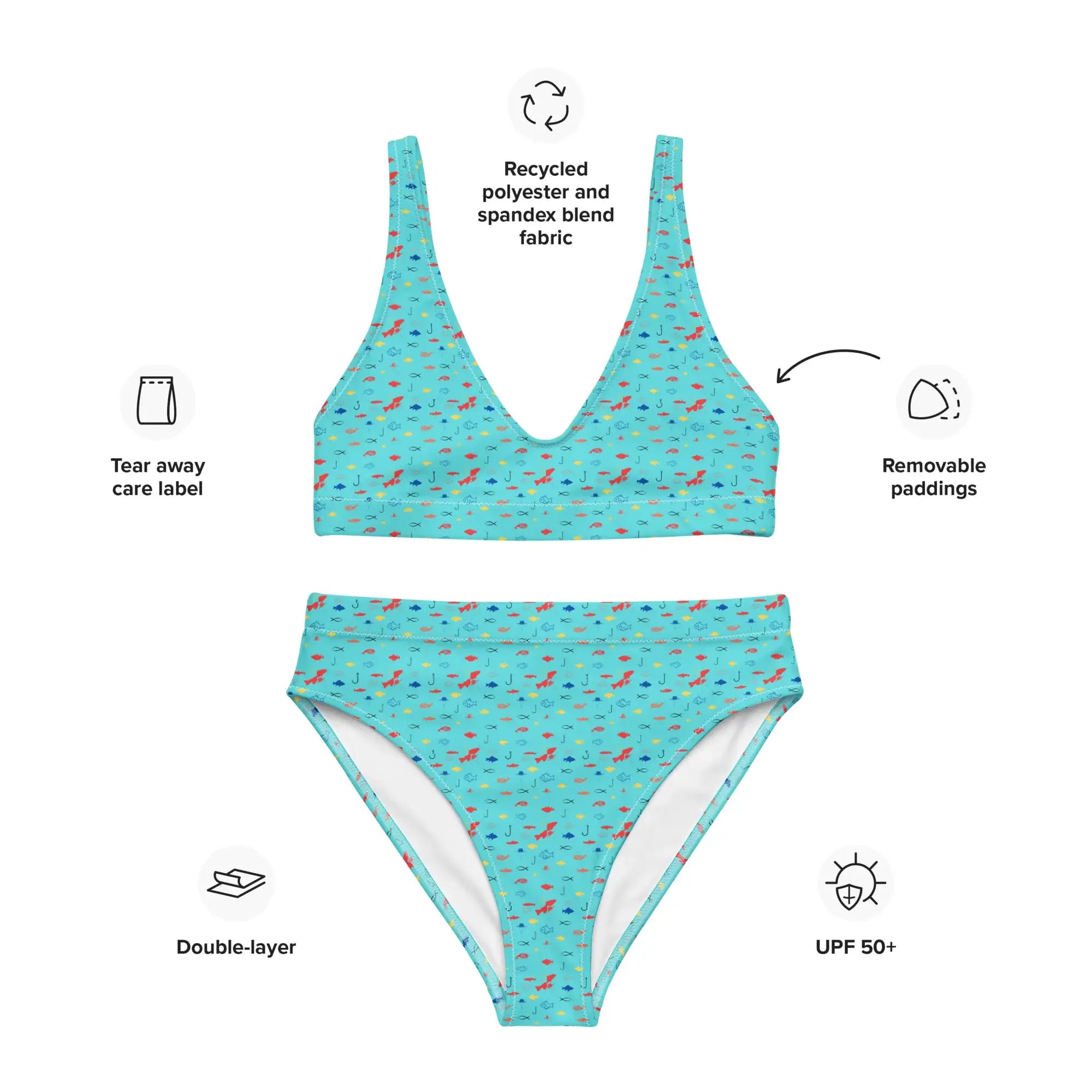 Fish Fiesta 2 | Eco-Friendly | High-waisted Bikini | TeeandTurtle | Sustainable