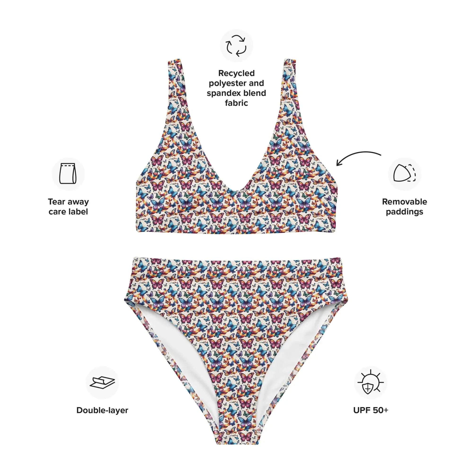 Butterfly Party | Eco-Friendly | High-waisted Bikini | TeeandTurtle | Sustainable