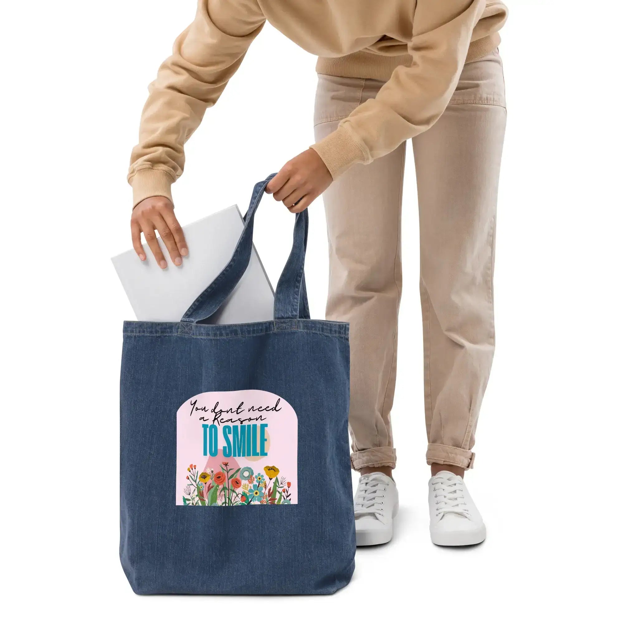Reason To Smile | Eco-Friendly | Denim Tote Bag | TeeandTurtle | Sustainable