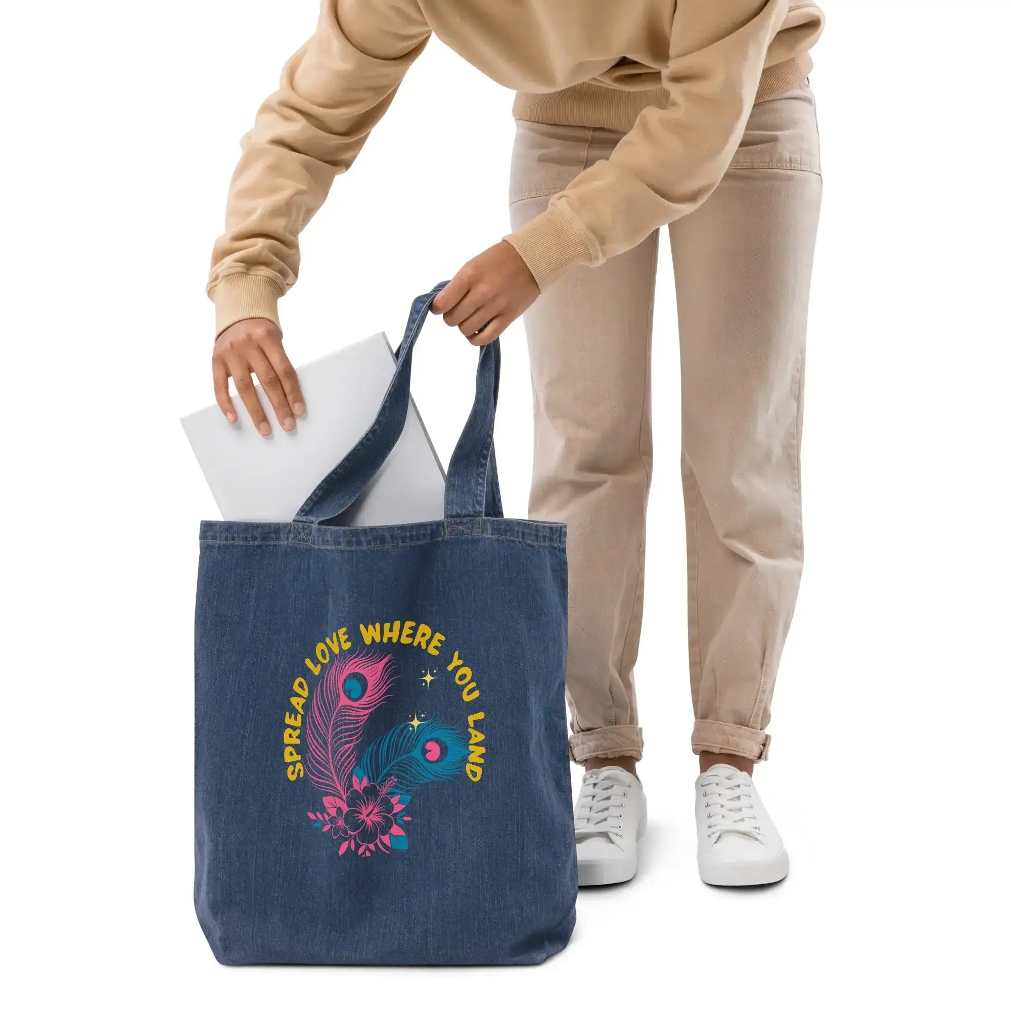 Spread Love | Eco-Friendly | Denim Tote Bag | TeeandTurtle | Sustainable