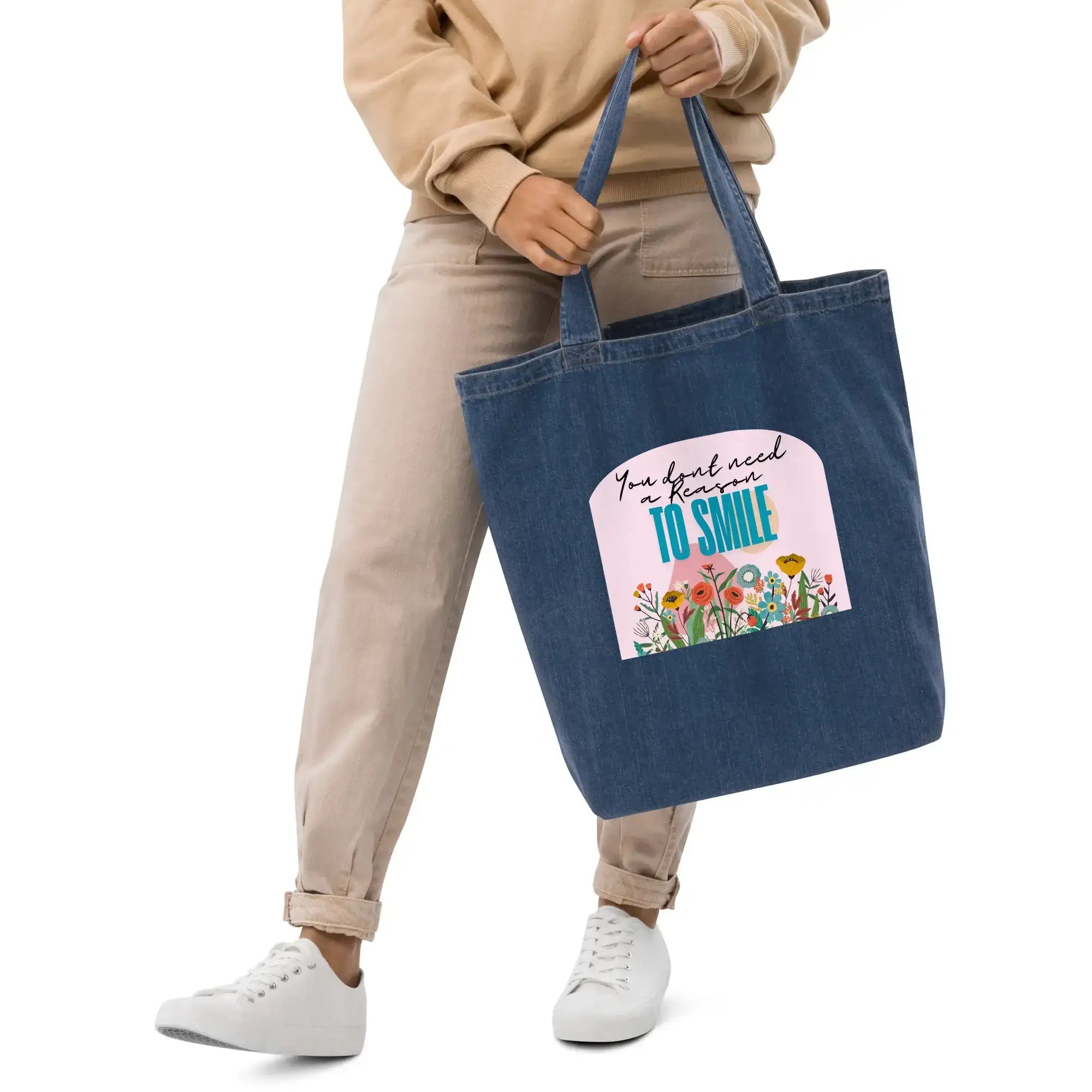 Reason To Smile | Eco-Friendly | Denim Tote Bag | TeeandTurtle | Sustainable