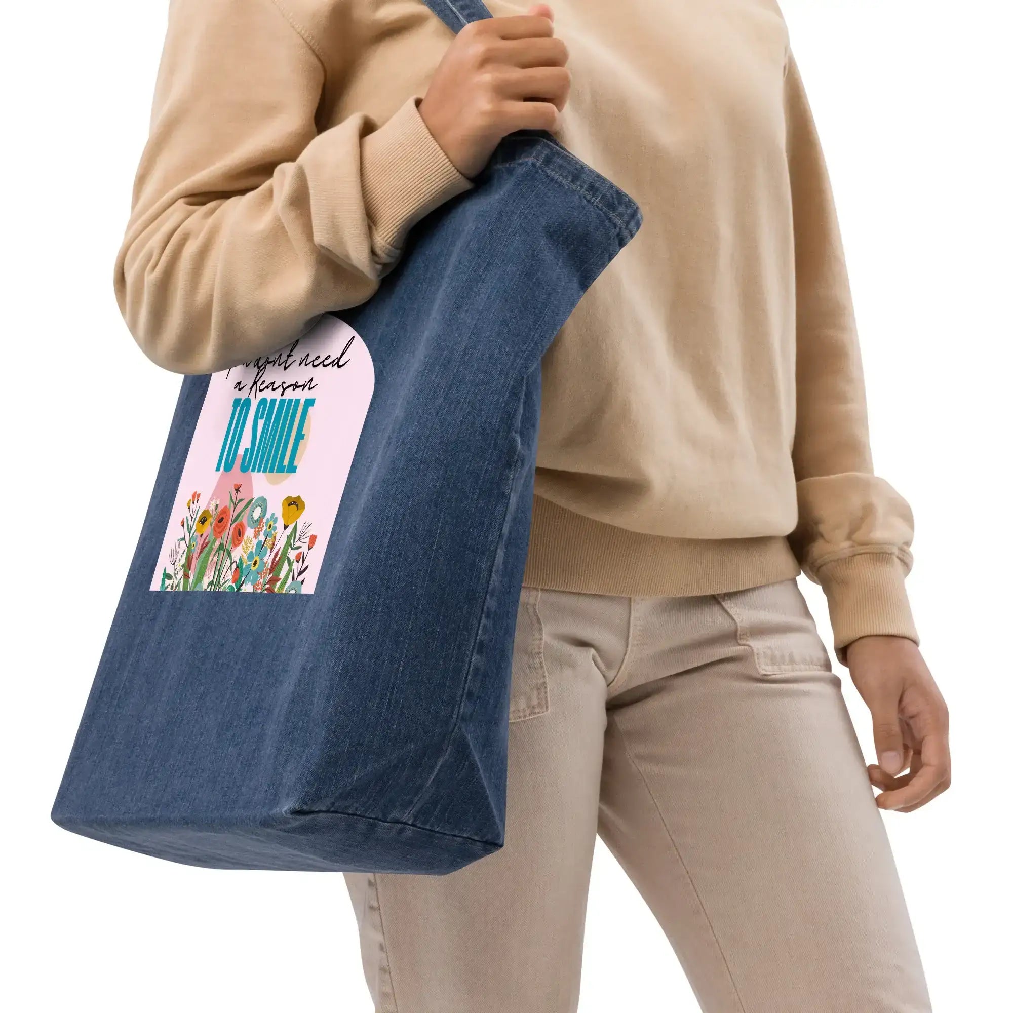 Reason To Smile | Eco-Friendly | Denim Tote Bag | TeeandTurtle | Sustainable