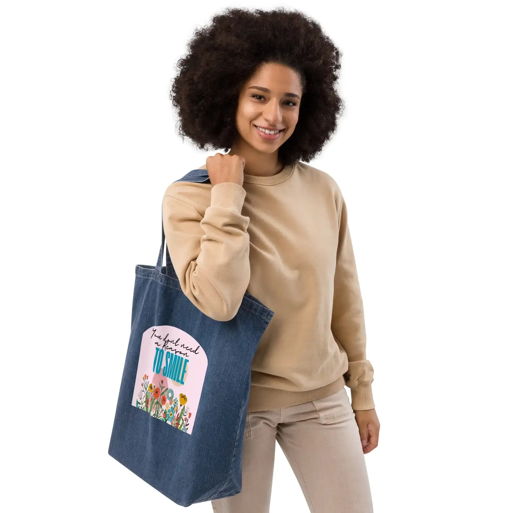 Reason To Smile | Eco-Friendly | Denim Tote Bag | TeeandTurtle | Sustainable