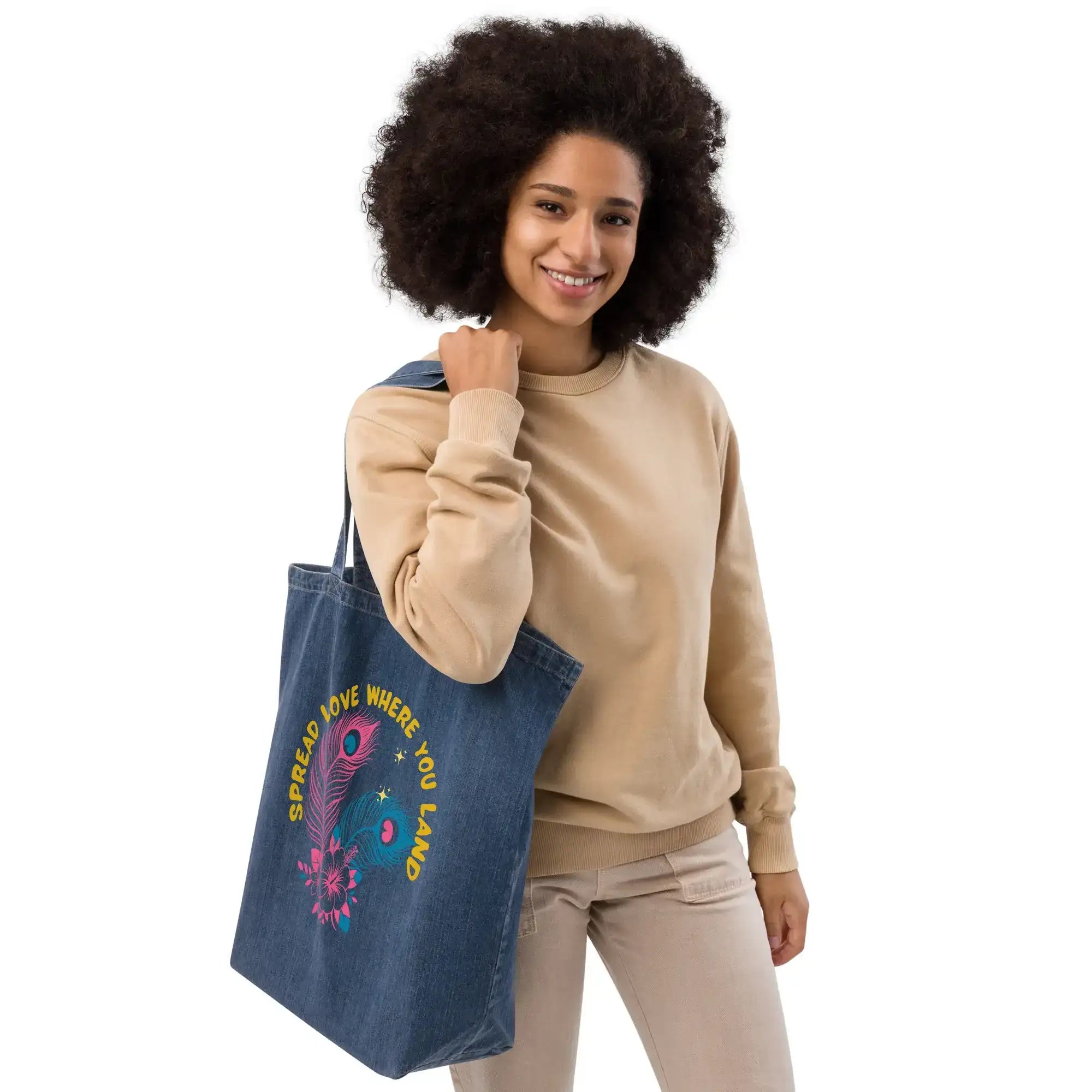 Spread Love | Eco-Friendly | Denim Tote Bag | TeeandTurtle | Sustainable